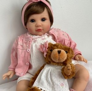 Reborn Realistic Baby Doll Lifelike 19" Brown Hair Blue Eyes With Extras